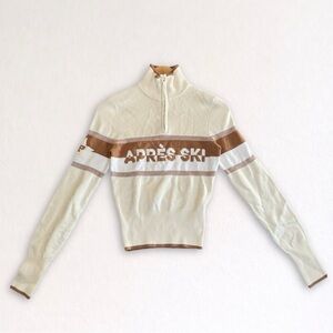 PINK Victoria's Secret Cream and Brown Half-Zip Sweater
